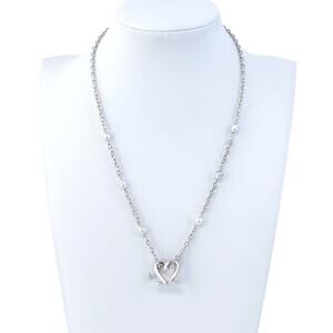 Thai Pearl Heart Toggle Necklace | Vintage Sterling Silver 925 | 16.5"